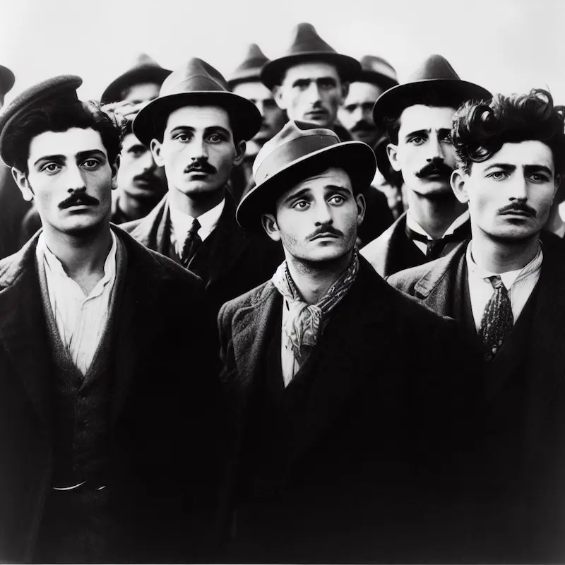 black and white image of italian immigrants from the 1920s