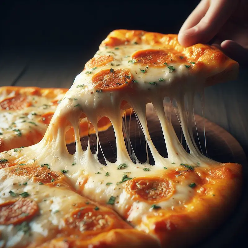 slice of thin crust cheesy pizza with pepperoni and herbs