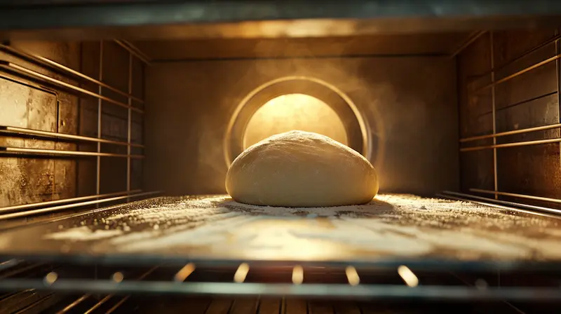 proof pizza dough in oven